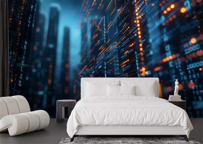 cyber tech wallpaper, digital technology background  Wall mural