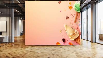 delicious ice-cream advisement banner with copy space for text, ice cream promotion advertising marketing banned background  Wall mural