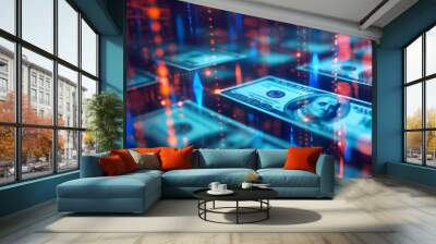 digital business financial transaction, cash flow in business, secure finance network, business finance concept photo Wall mural