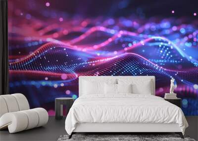 Digital matrix-style background with cascading lines of data, creating a sense of constant flow and movement in a high-tech environment. cyber tech wallpaper Wall mural