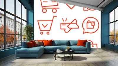 Ecommerce Icon pack red  line Wall mural