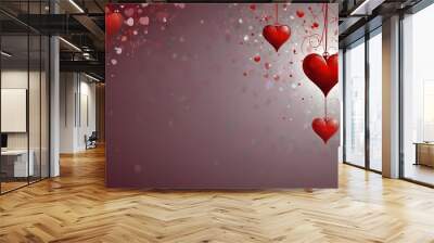 Elegant floating hearts on a gradient red background for Valentine's Day, romantic celebration, love-themed design. Wall mural