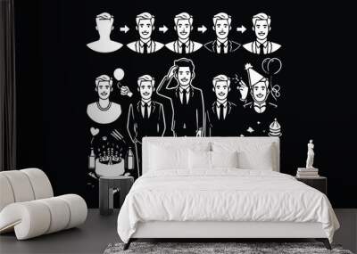 family of people with icon black and white Wall mural