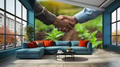 farmer and businessman handshake, agriculture investment deal between farmer and business person , business people shaking hands Wall mural