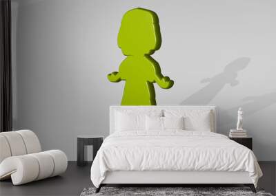 GIRL made by 3D illustration of a shiny metallic sculpture with the shadow on light background. beautiful and woman Wall mural