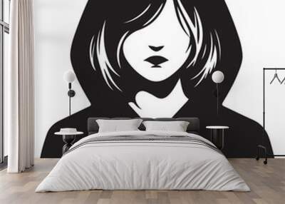 Girl Wearing Hoodie Vector Silhouette Wall mural