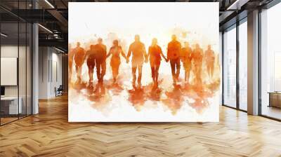 Group of workers painted in watercolor with copy space for text, labor day banner back view, Ai generated image Wall mural