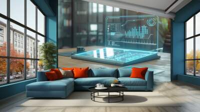 hologram of a business project on a table, futuristic technology concept, tech project presentation Wall mural