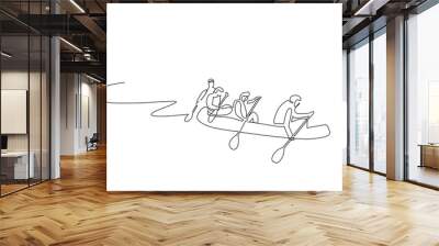 kayak canoe boat people sport together activity outdoor one line art design vector Wall mural