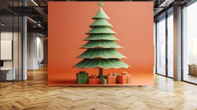 Minimalist Green Christmas tree icon, perfect for elegant branding. Wall mural