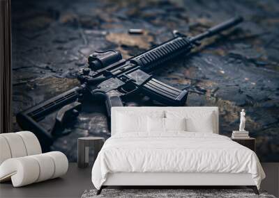 modern automatic riffle, self protection concept  Wall mural