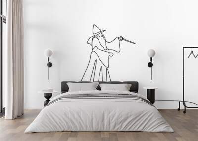 old wizard man person character wand stick one line art design Wall mural