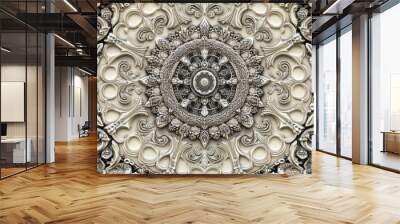 Ornate silver and white design with intricate details. Wall mural