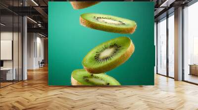 kiwi fruit on green background Wall mural