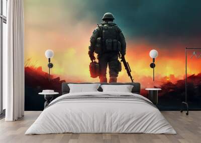 Soldier Standing Alone Wall mural