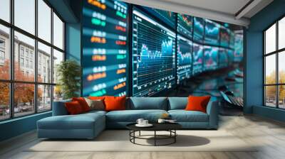 stock market performance statistics displayed on computer screens, stock market economy or business analysis  Wall mural