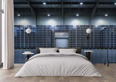 stock of solar panels in a modern warehouse ready for shipping Wall mural