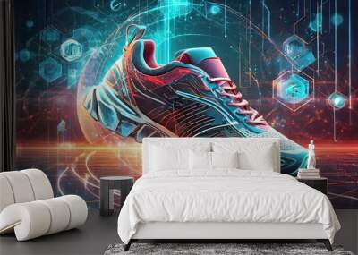 the person in the night, a pair of colorful sneakers on a reflective surface, a 3D render by David Martin, behance contest winner Wall mural