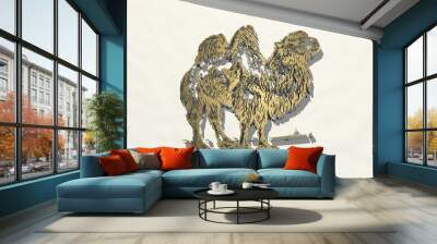 two hump camel from a perspective on the wall. A thick sculpture made of metallic materials of 3D rendering. animal and illustration Wall mural