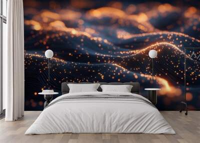 Wavy, connected lines with glowing dots. Wall mural