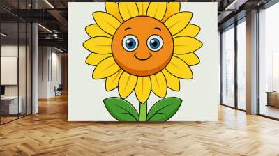 sunflower cartoon with a smile Wall mural