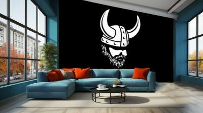 Head of bearded viking warrior with horned helmet Wall mural