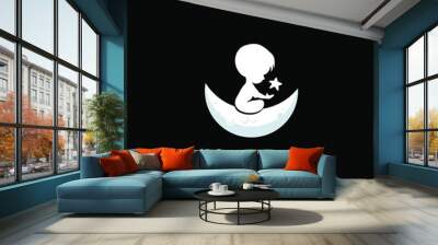 kid with Star on the moon Logo, dream Template Design, Emblem, 
Design Concept, Creative Symbol Wall mural