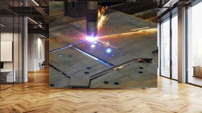 Metal cutting. The process of cutting metal using plasma cutting. Wall mural