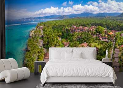 An aerial panoramic image of Candidasa shoreline on Bali island in Indonesia Wall mural