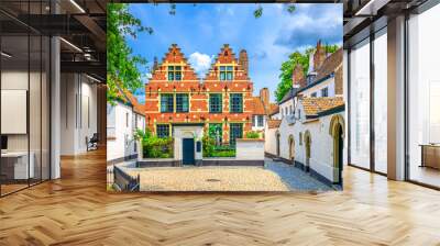 Beguinage Courtrai of Saint-Elisabeth, Begijnhof with museum and white houses in Kortrijk city historical centre, belgium landmark, Flemish Beguinages, West Flanders province, Flemish Region, Belgium Wall mural