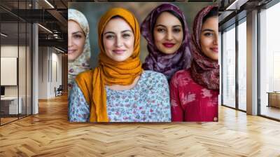 Group of women from various ethnic backgrounds standing together, symbolizing diversity Wall mural