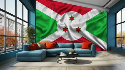 Burundi national flag background with fabric texture. Flag of Burundi waving in the wind. 3D illustration Wall mural