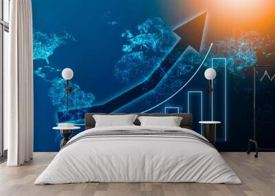 Charts of economic growth on the background of an abstract map of the earth. HUD global GDP interface Wall mural