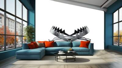 Bear trap isolated on white background, metal trap. Addiction, hunting, poaching, credit mortgage. 3D render, 3D illustration. Wall mural