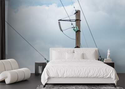 High voltage line poles, power lines. Wall mural