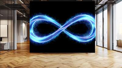 infinity sign hologram in blue isolated on dark background Wall mural