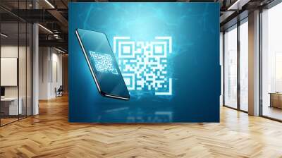 QR code and smartphone, new technologies. Electronic digital technologies scanning, barcode. Wall mural