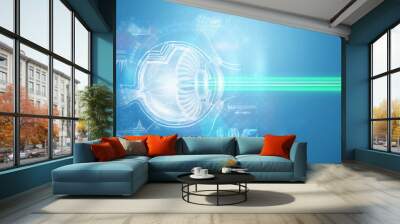 Realistic human eye hologram and medical laser beam. The concept of laser eye surgery, vision, catheract, ostegmatism, modern ophthalmologist. 3D illustration, 3D render Wall mural