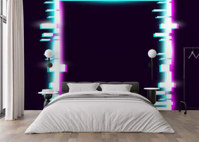 Neon Square .Glitch Style .Neon frame ,vector Wall mural