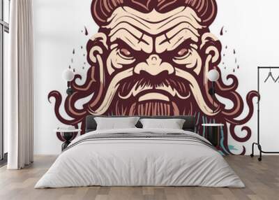 a bearded man with long hair and a beard, vector art Wall mural