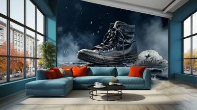 a black shoe on wet ground Wall mural