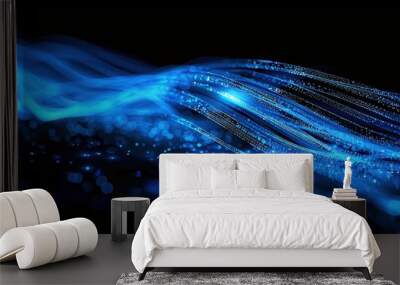 a blue wave of light on a black background Wall mural