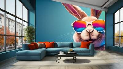 A colorful background featuring a bunny with sunglasses, giving a cool and trendy vibe Wall mural