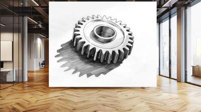 a drawing of a gear wheel on a white surface Wall mural