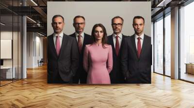 A group of men and a woman stand together in suits and ties Wall mural