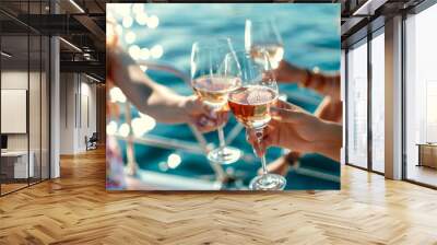 a group of people holding wine glasses Wall mural