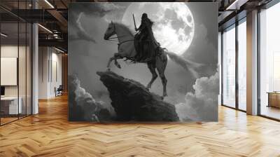 a man riding a horse with a sword and a full moon Wall mural