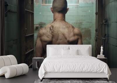 a man standing in a jail cell with his back turned Wall mural