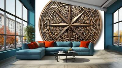 a metal compass with a star on it Wall mural