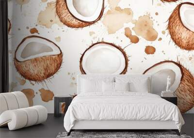 A pattern of coconut shells is drawn in brown and white Wall mural